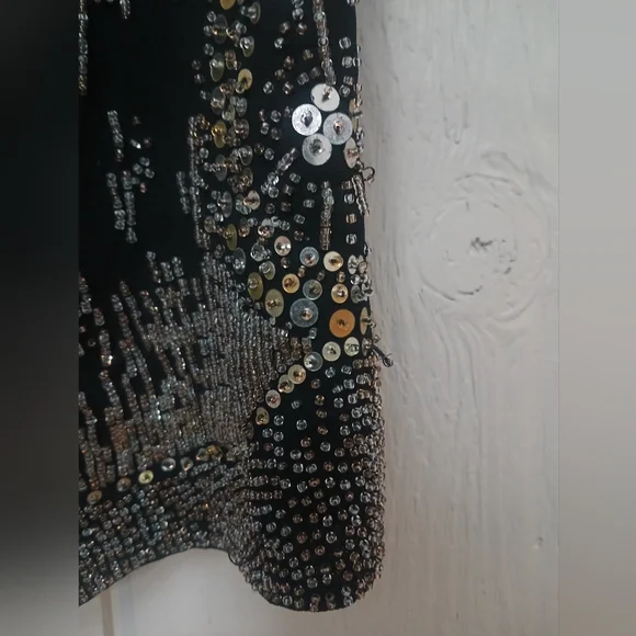 Black beaded embroidered top whimsygoth retro 1920 inspired size L * - Picture 6 of 8